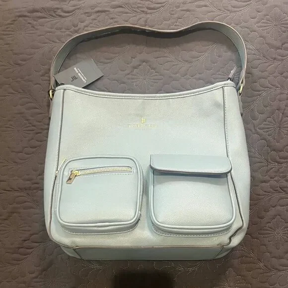 London Fog Emma Multi Pocket Hobo Bag Denim Chic Cute Utility Functional: NWT - Picture 2 of 12